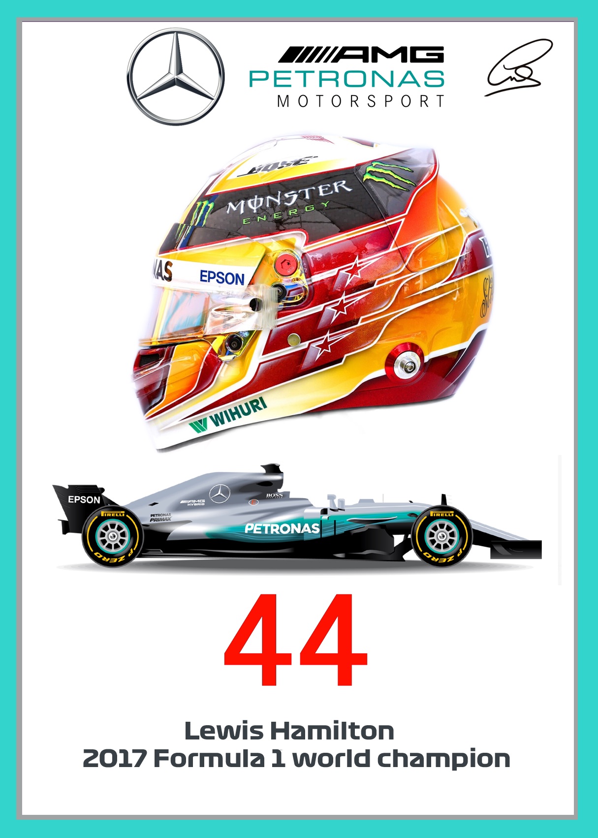 Lewis Hamilton signed F1 helmet airbrushed print – ready to frame 2017